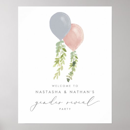 ピンクと青の風船の性別が歓迎を示す ポスター (正面)