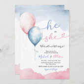 ピンクと青の風船の性別を明らかにする 招待状 (正面/裏面)