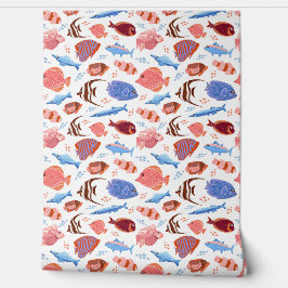 ピンクと青の魚の柄 壁紙