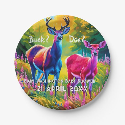 ピンクと青の鹿の性別の表示 ペーパープレート (正面)