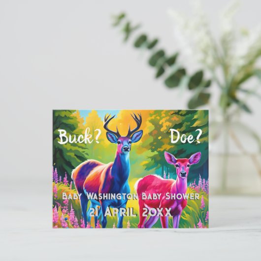 ピンクと青の鹿の性別の表示 ポストカード (スタンド正面)