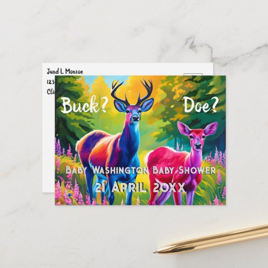 ピンクと青の鹿の性別の表示 ポストカード (正面/裏面インサイチュ)