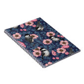 ピンクと青の《鳥》アメリカゴガラで野生のバラの花 ノートブック (右側)