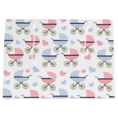 ピンクと青のPramパターンのベビーシャワー ラージペーパーバッグ (正面)