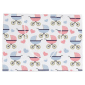 ピンクと青のPramパターンのベビーシャワー ラージペーパーバッグ (裏面)