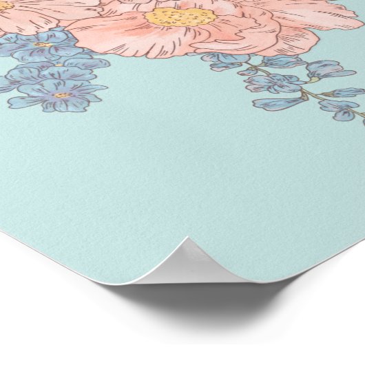 ピンクと青みすぼらしいシックな花模様へようこそ ポスター (角)