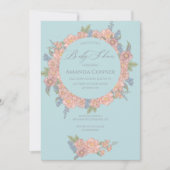 ピンクと青みすぼらしいシックな花模様ベビーシャワー 招待状 (正面)