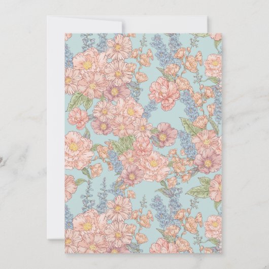 ピンクと青みすぼらしいシックな花模様結婚ズ 招待状 (裏面)