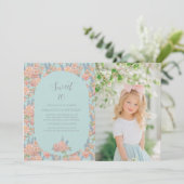 ピンクと青みすぼらしいシックな花模様誕生日 招待状 (スタンド正面)