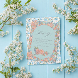 ピンクと青みすぼらしいシックな花模様 サンキューカード