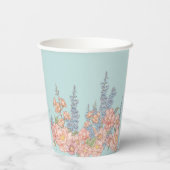 ピンクと青みすぼらしいシックな花模様 紙コップ (裏面)