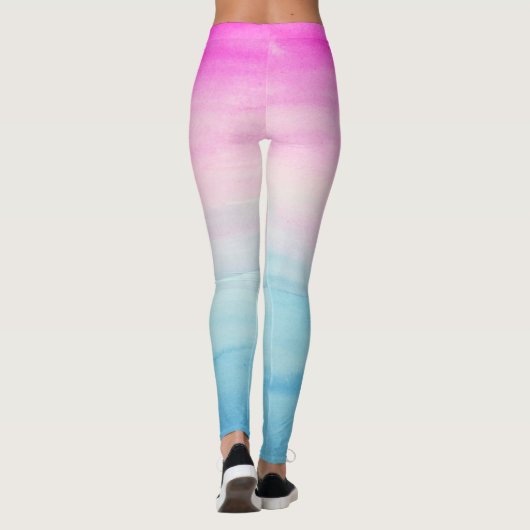 ピンクと青グラデーションの水彩 レギンス (裏面)
