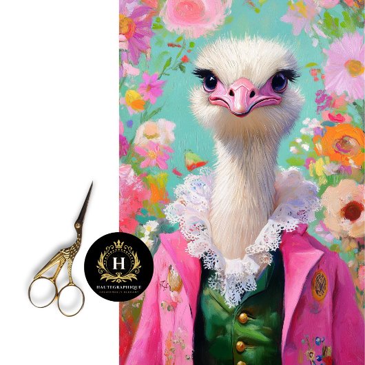 ピンクと魅力的グリーンのフローラダチョウのデコページ 薄葉紙