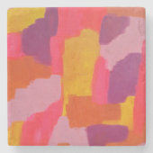 ピンクと黄色のはっきりした抽象芸術 ストーンコースター (正面)