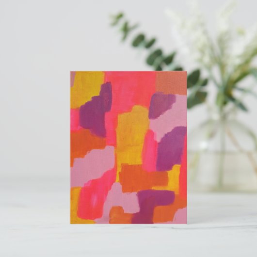 ピンクと黄色のはっきりした抽象芸術 ポストカード (スタンド正面)
