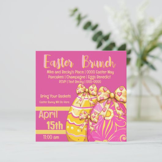 ピンクと黄色のイースターエッグブランチ 招待状 (スタンド正面)