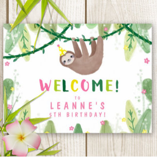 ピンクと黄色のウェルカムサインでスロッス誕生日パーティー ポスター