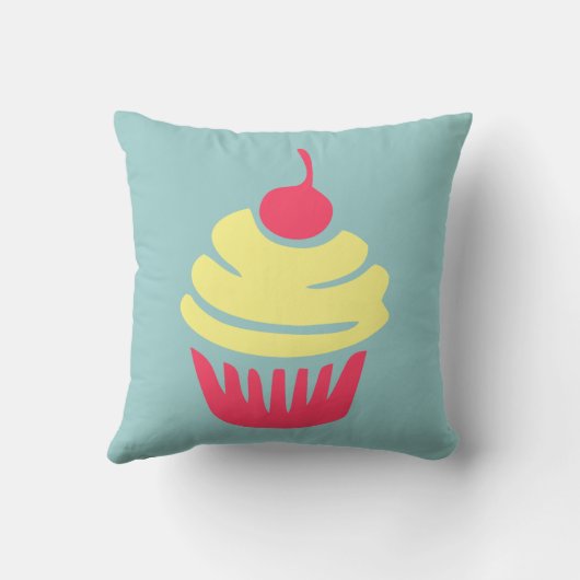 ピンクと黄色のカップケーキとさくらんぼを上に クッション (裏面)