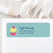 ピンクと黄色のカップケーキとさくらんぼを上に ラベル (インサイチュ)