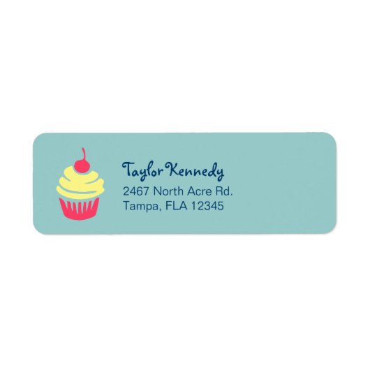ピンクと黄色のカップケーキとさくらんぼを上に ラベル (正面)
