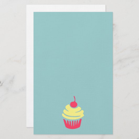 ピンクと黄色のカップケーキとさくらんぼを上に 便箋 (正面/裏面)