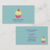 ピンクと黄色のカップケーキとさくらんぼを上に 名刺 (正面/裏面)