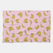 ピンクと黄色のクールバナナパターン キッチンタオル (横)