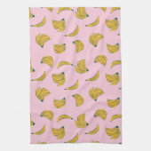 ピンクと黄色のクールバナナパターン キッチンタオル (縦)