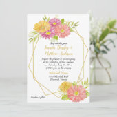 ピンクと黄色のゲルベラデイジージオメト結婚リック 招待状 (スタンド正面)