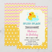 ピンクと黄色のゴム製のあひるの招待状 招待状 (正面/裏面)