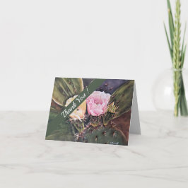 ピンクと黄色のサボテンの水色フローラ サンキューカード