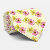 ピンクと黄色のサボテンの《植物》百日草フローラ ネクタイ (ロール)