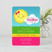 ピンクと黄色のサンシャインバースデーパーティーの招待 招待状 (スタンド正面)