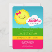 ピンクと黄色のサンシャインバースデーパーティーの招待 招待状 (正面)