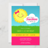 ピンクと黄色のサンシャインバースデーパーティー マグネット招待状 (正面)