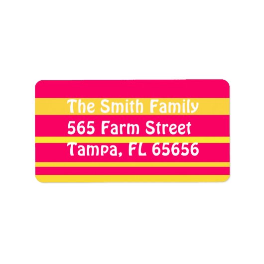 ピンクと黄色のストライプ住所 シール (正面)