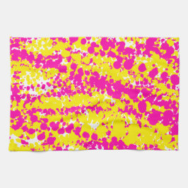 ピンクと黄色のスパッタ模様 キッチンタオル