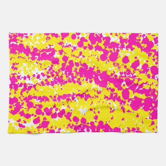 ピンクと黄色のスパッタ模様 キッチンタオル (横)