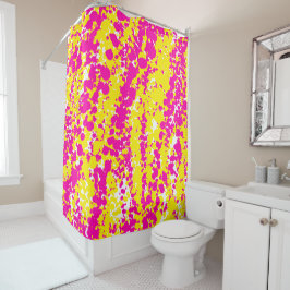 ピンクと黄色のスパッタ模様 シャワーカーテン