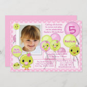 ピンクと黄色のダッキー誕生日招待状（写真） 招待状 (正面/裏面)