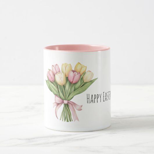 ピンクと黄色のチューリップの花 イースター マグカップ (中央)