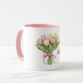 ピンクと黄色のチューリップの花 イースター マグカップ (正面左)
