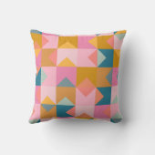 ピンクと黄色のティール(緑がかった色)のかわいい幾何学模様 クッション (裏面)