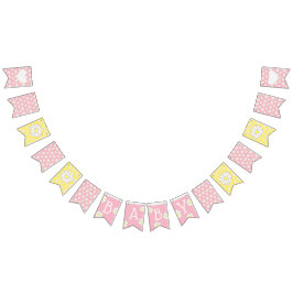 ピンクと黄色のデイジーをテーマにした赤ちゃんシャワーのフラグ バンティングフラッグ