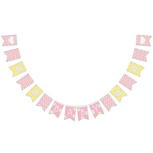 ピンクと黄色のデイジーをテーマにした赤ちゃんシャワーのフラグ バンティングフラッグ (全)