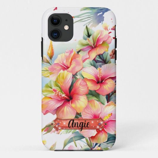 ピンクと黄色のトロピカルフラワー iPhone/iPadケース Case-Mate iPhoneケース (裏面)