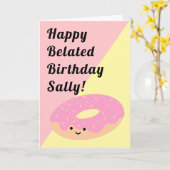 ピンクと黄色のドーナツ |折り畳みハッピーバースデー カード (黄色い花)