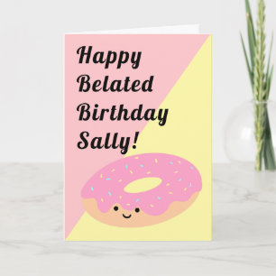 ピンクと黄色のドーナツ 折り畳みハッピーバースデー カード