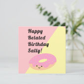 ピンクと黄色のドーナツ |誕生日グリーティングフラット カード (スタンド正面)