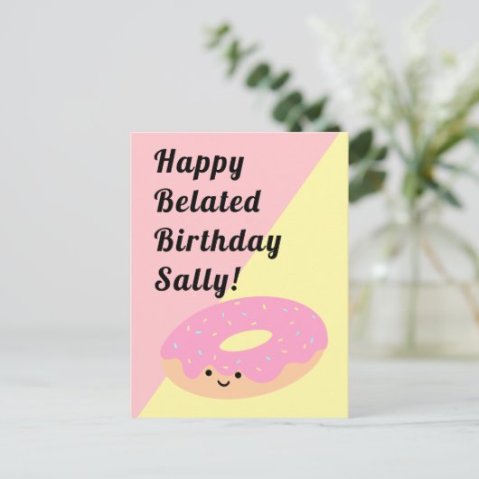 ピンクと黄色のドーナツ |誕生日応答 ポストカード (スタンド正面)